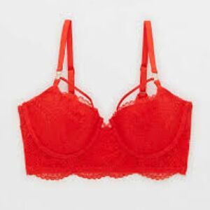 Aerie Real Power Lace Strappy Balconette Bra in Red NWT size 32D